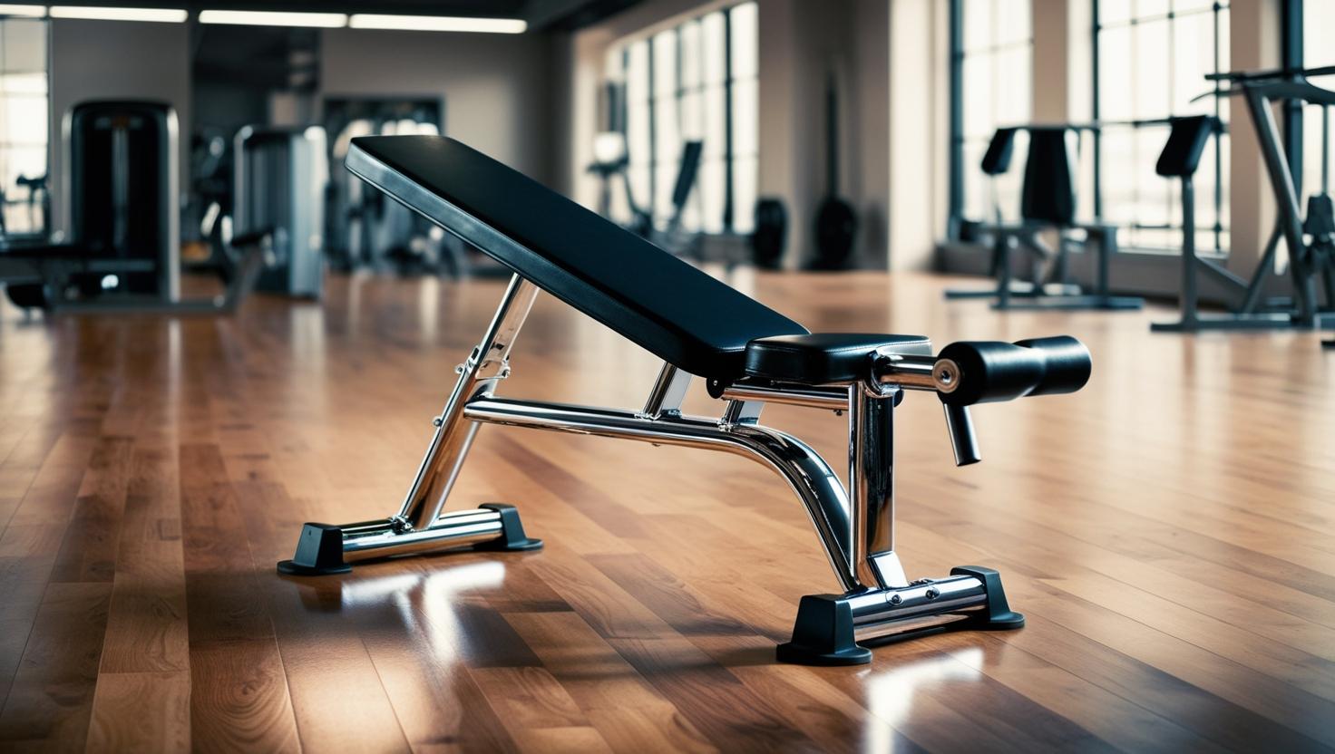 Weight bench in a gym setting